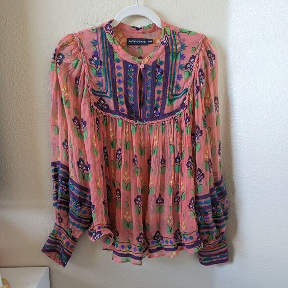 Anitk Batik Mia Embroidered Long Sleeve Blouse size M Medium - Picture 1 of 8